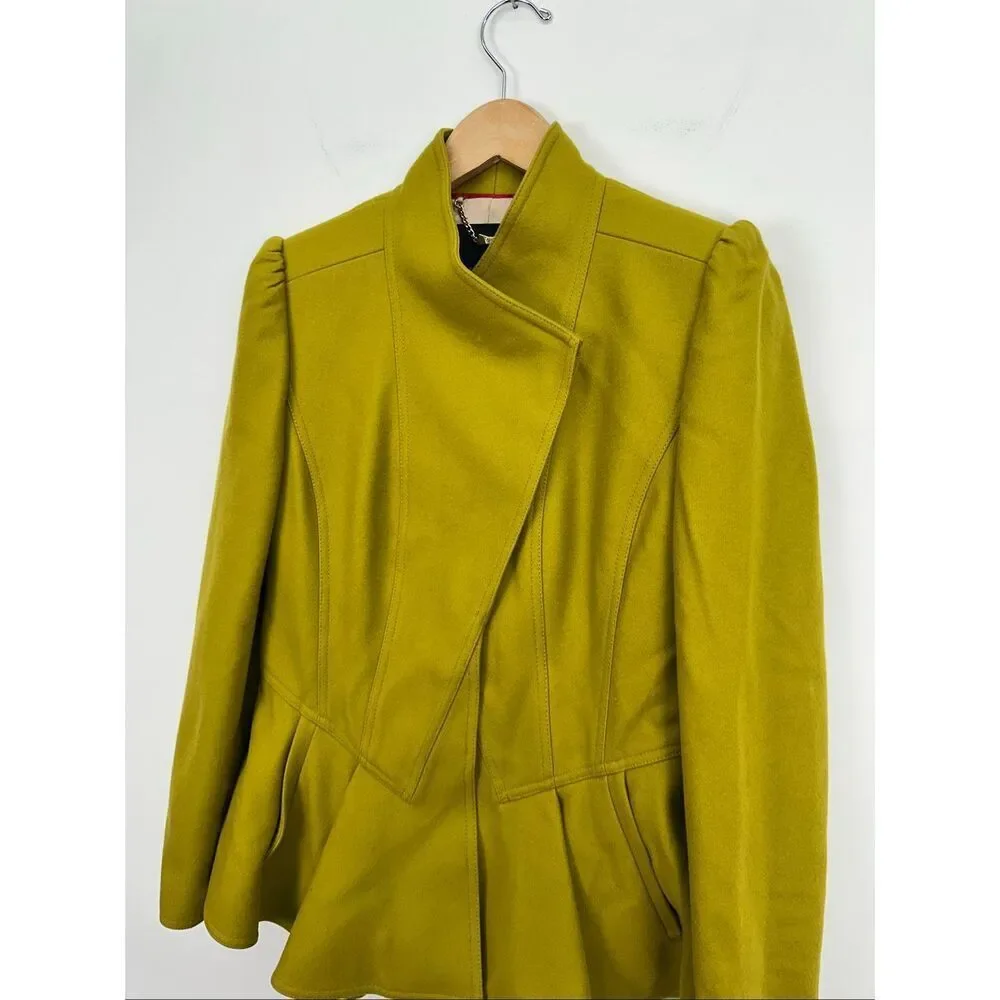 Ted Baker Women’s Wrenn Chartreuse Green Wool Cashmere Blend Peplum Blazer Jacke - Picture 15 of 16